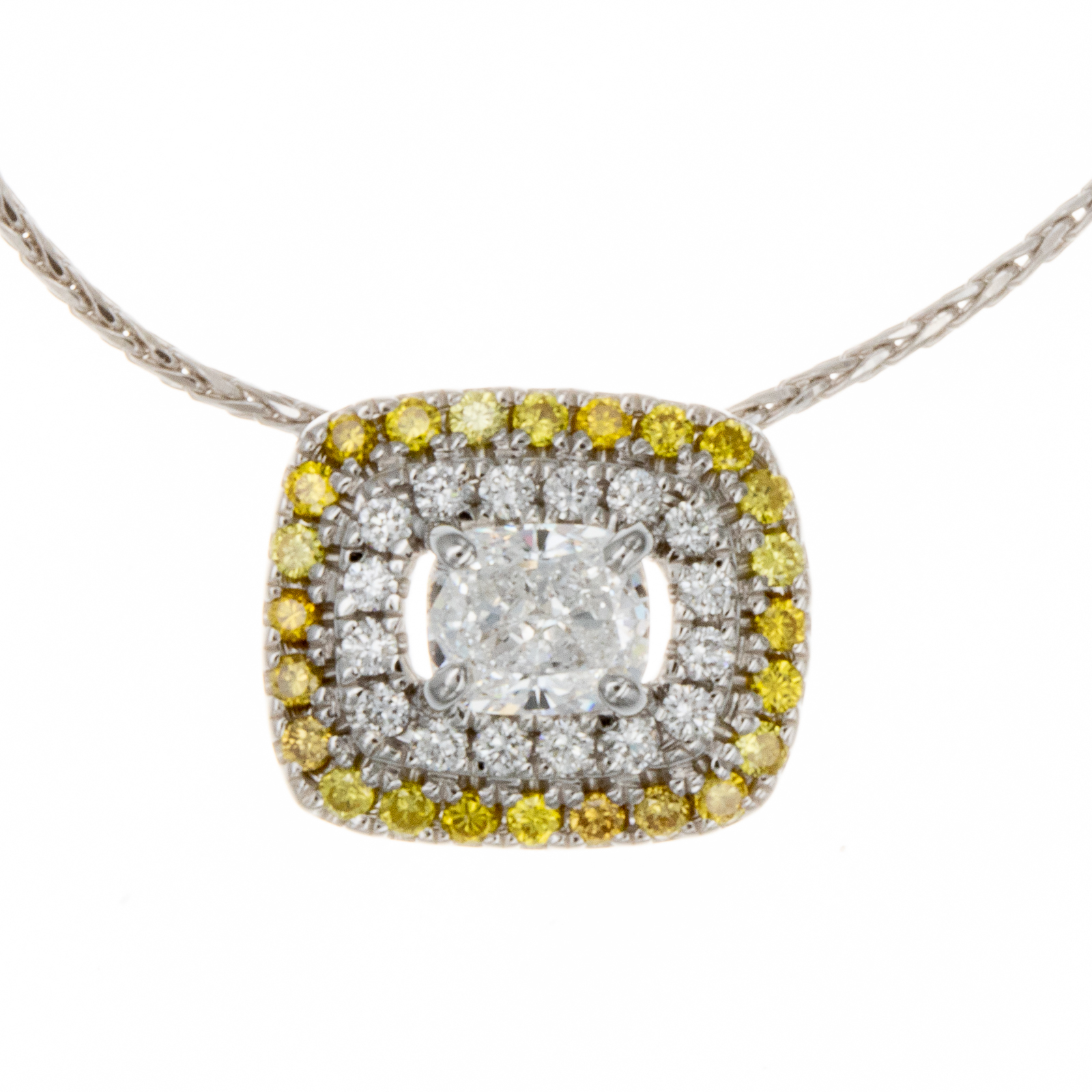 Double Halo Yellow & White diamond necklace - Image 3