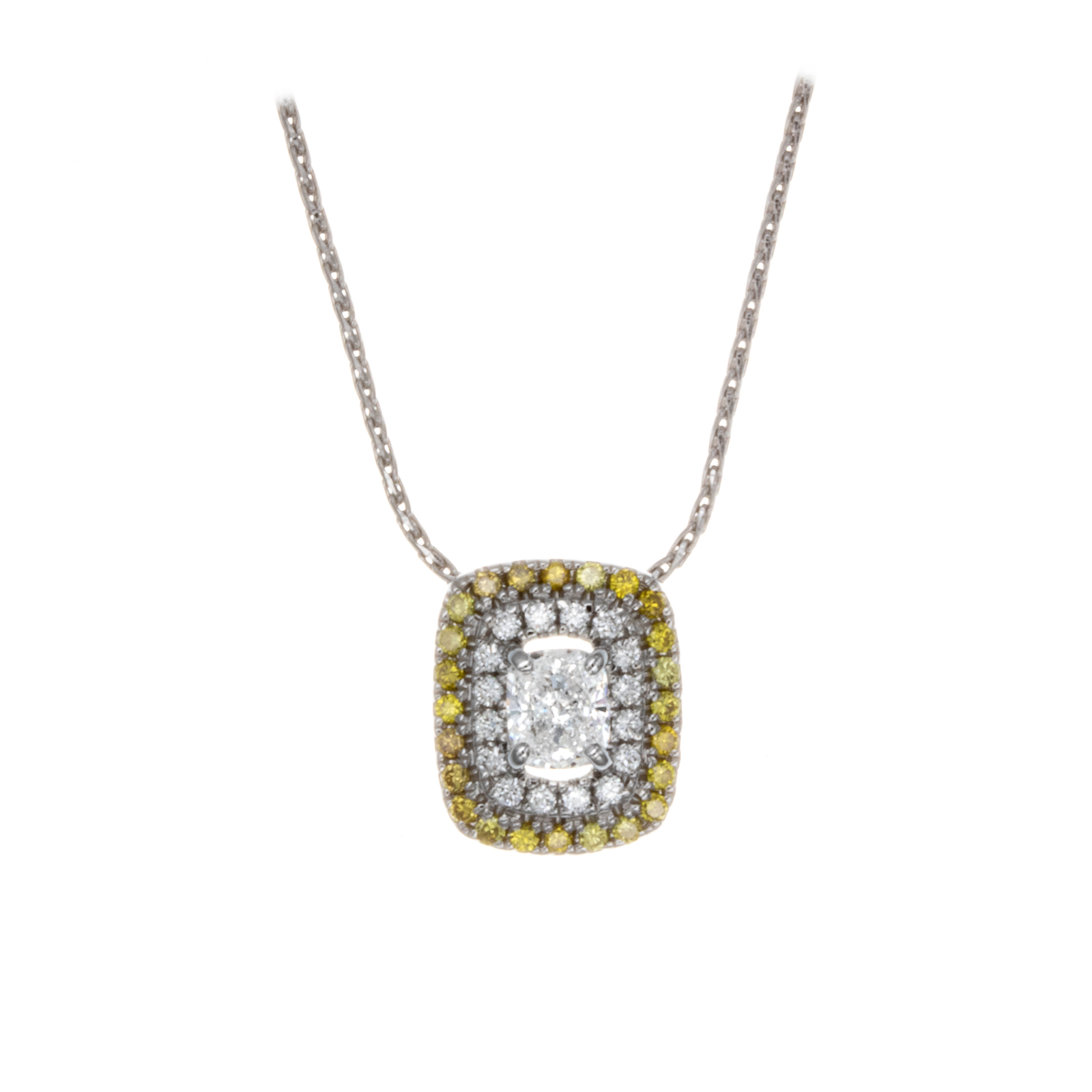 Double Halo Yellow & White diamond necklace - Image 4