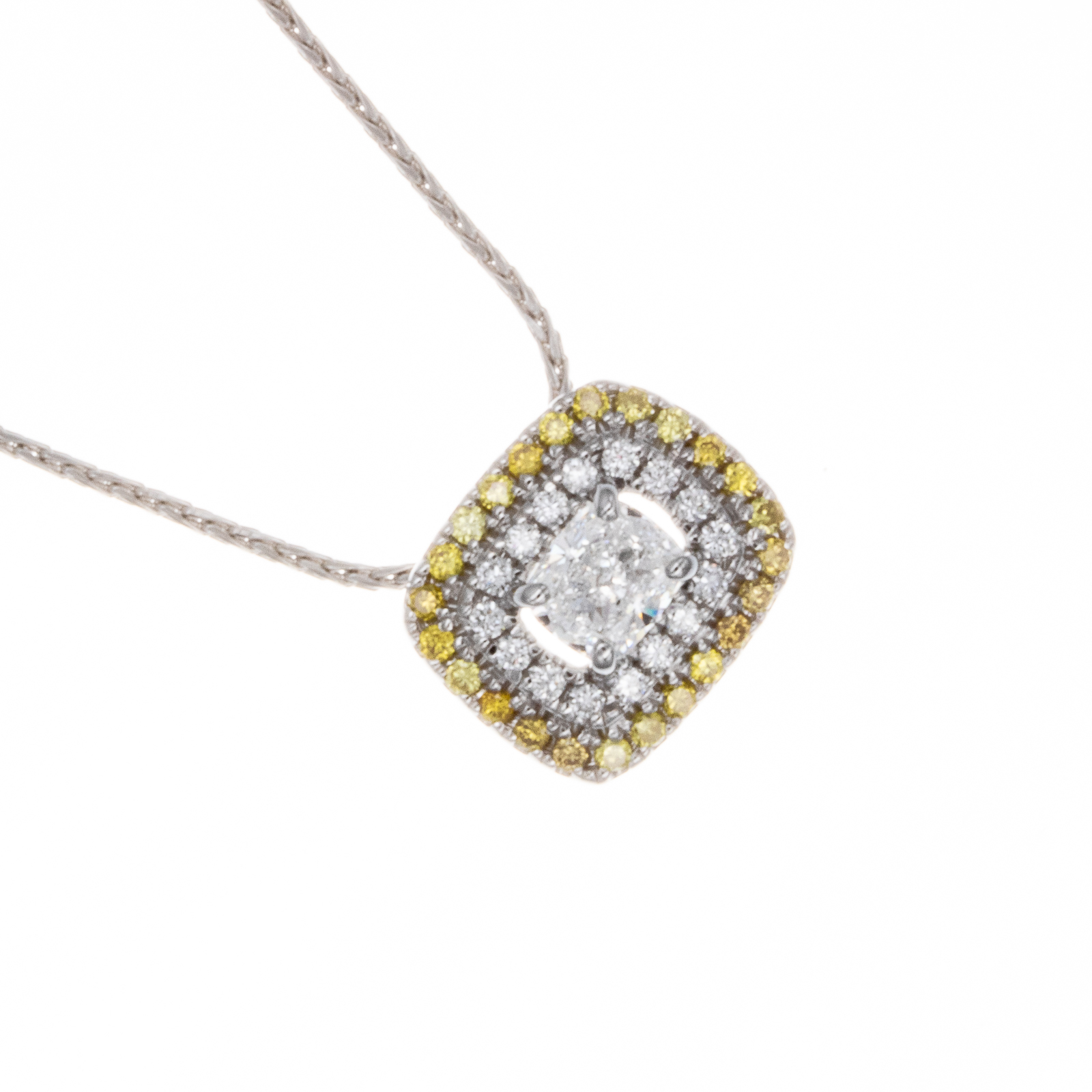 Double Halo Yellow & White diamond necklace - Image 2
