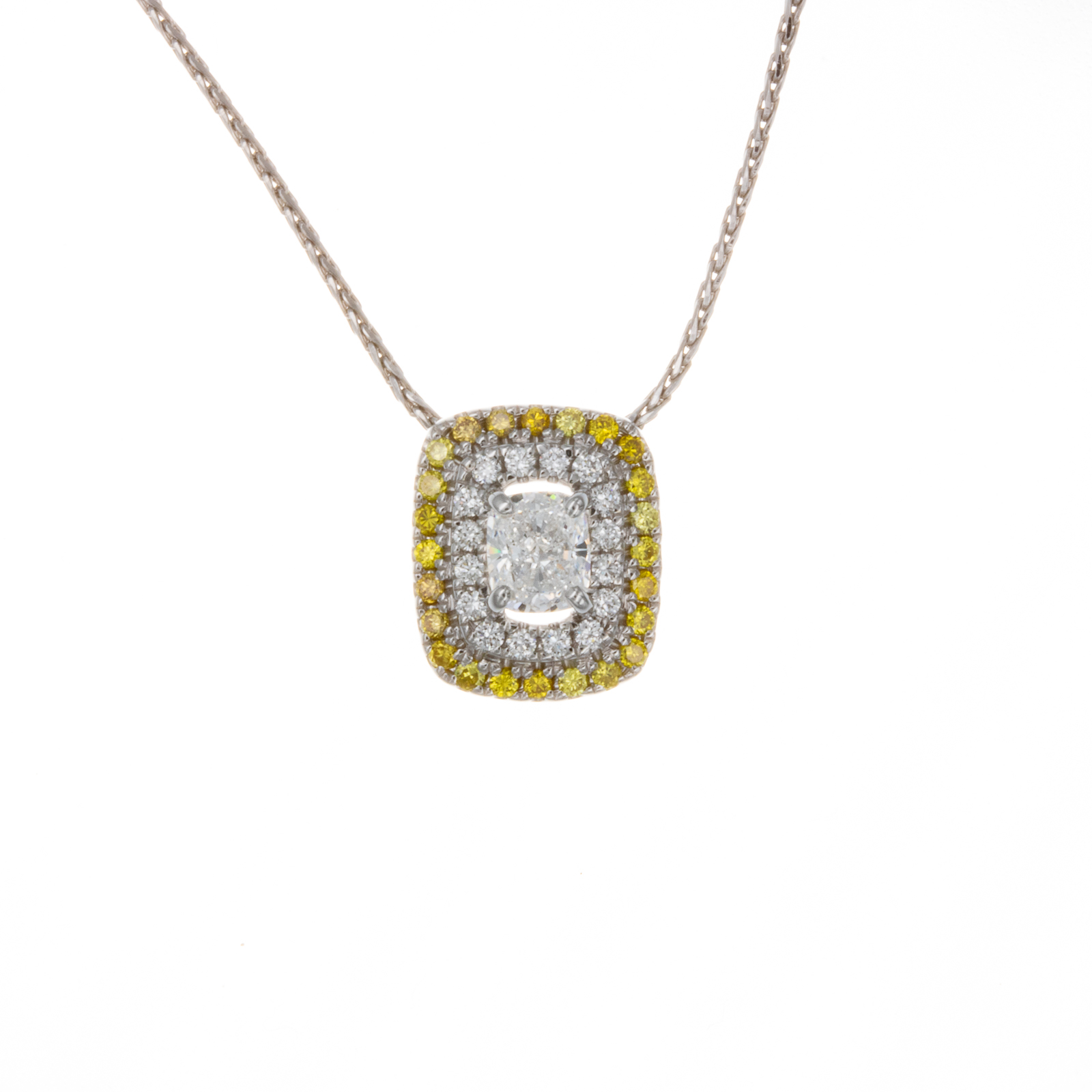 Double Halo Yellow & White diamond necklace